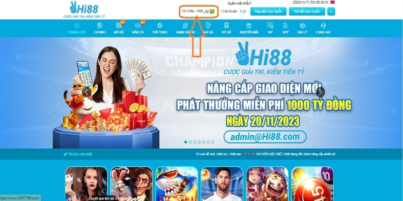 Giao diện website khi đã đăng ký thành công